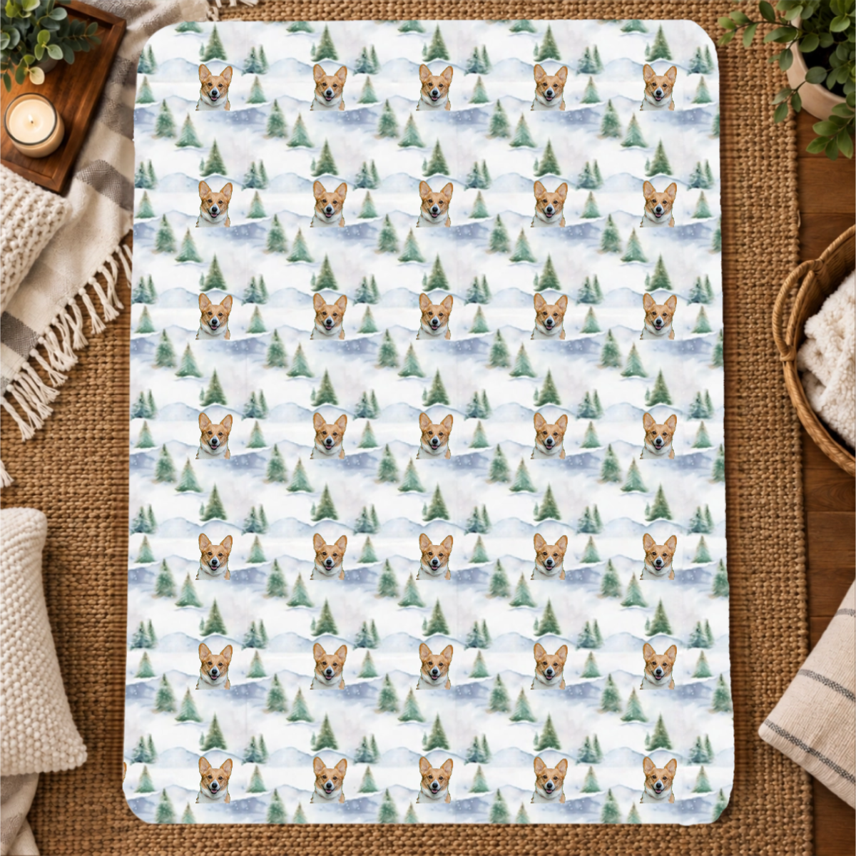 Snowy Evergreen Hills Personalized Dog 60x80 Sherpa Blanket