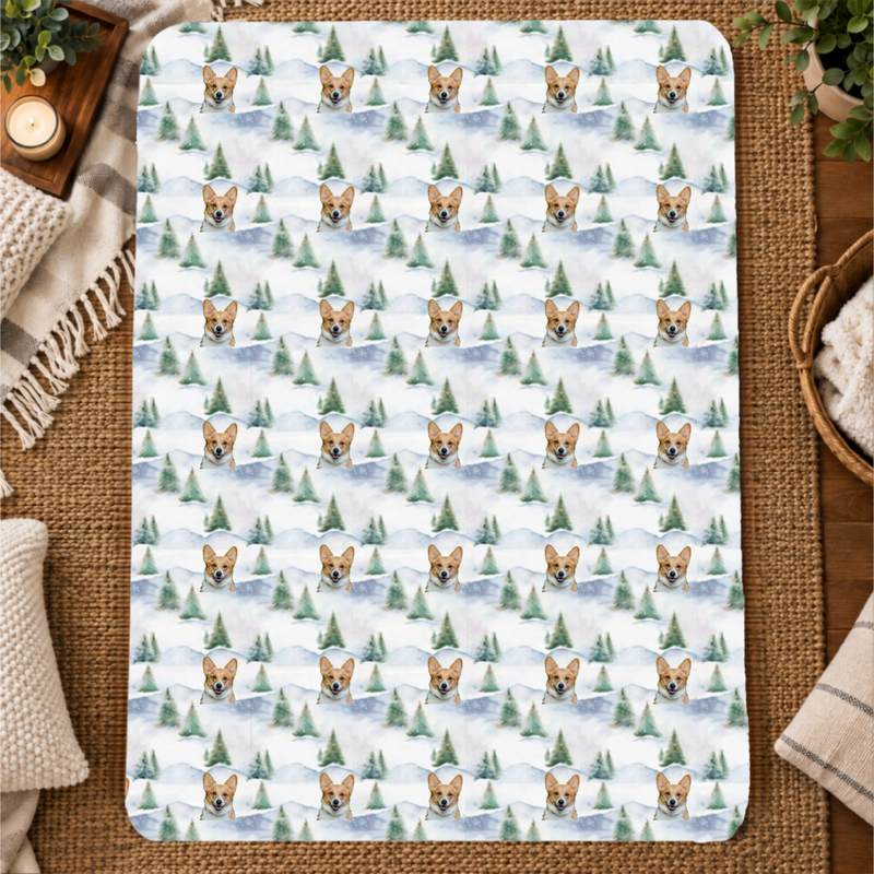 Snowy Evergreen Hills Personalized Dog 60x80 Sherpa Blanket