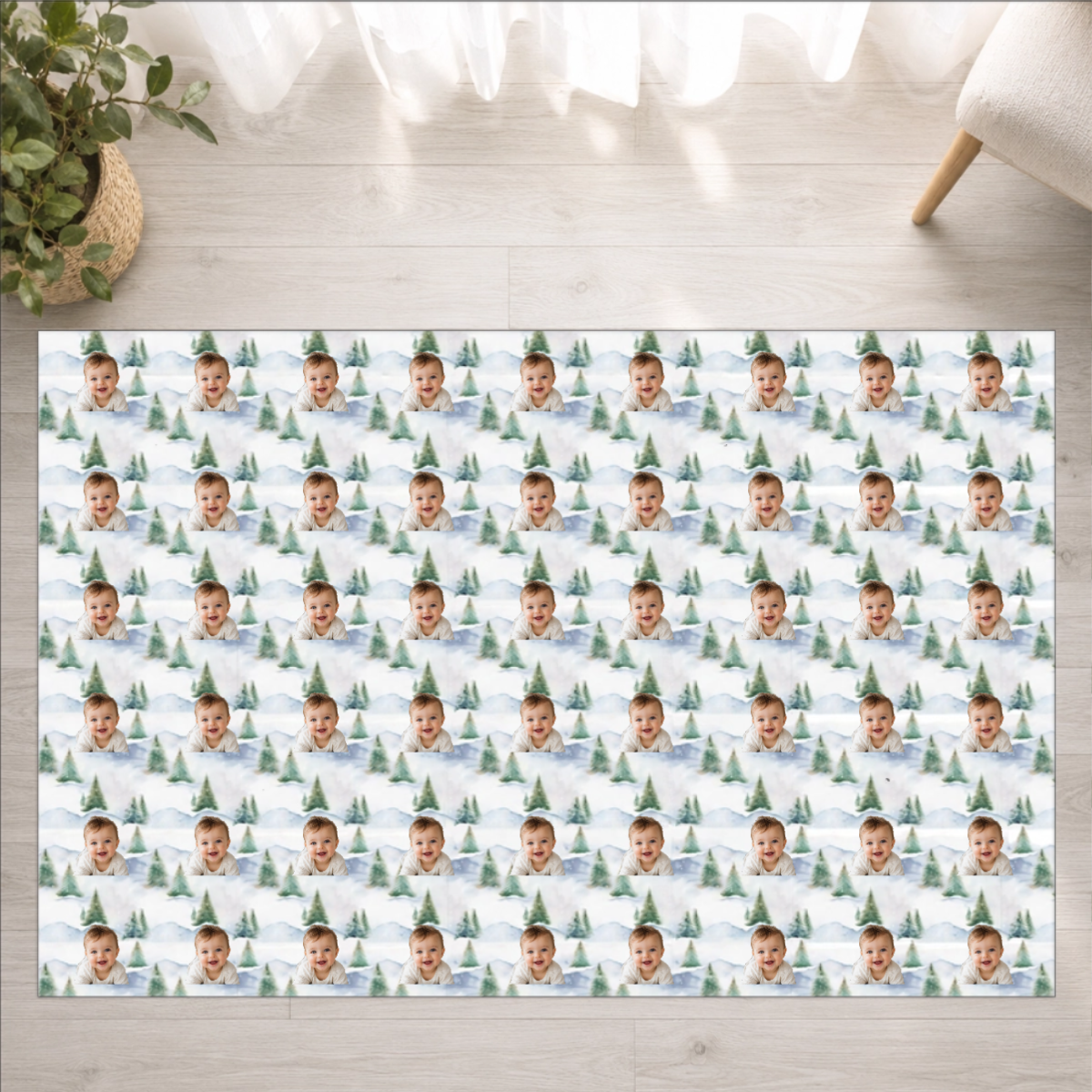Snowy Evergreen Hills Personalized Kid Washable Rug