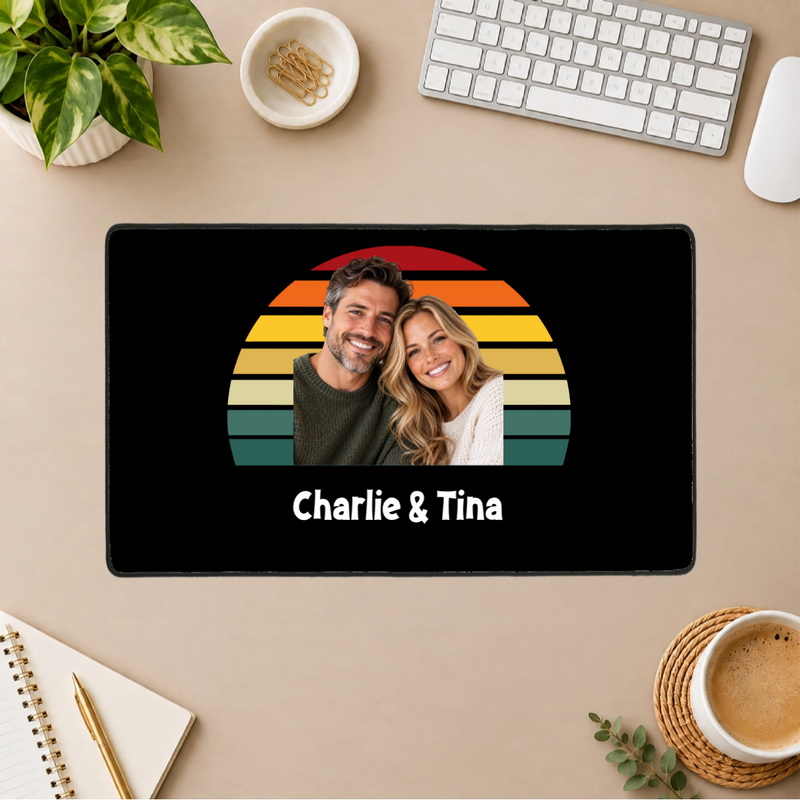 Happy Trails Personalized Couple Black Stitched Desk Mat