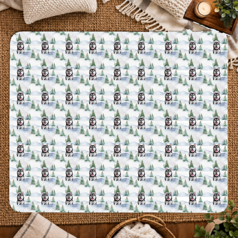 Snowy Evergreen Hills Personalized Dog 50x60 Sherpa Blanket