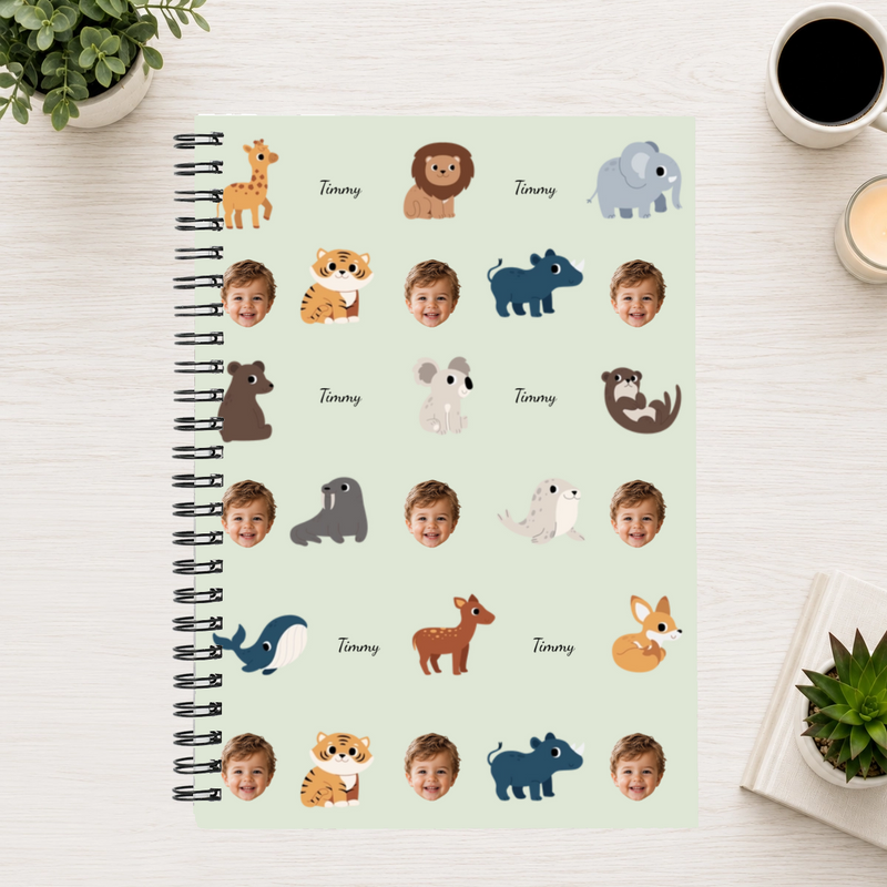 Little safari friends Personalized Kids 6"X8" Spiral Bound Notebook