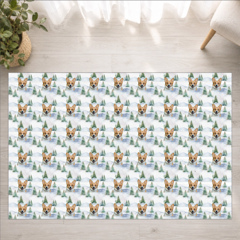 Snowy Evergreen Hills Personalized Dog Washable Rug