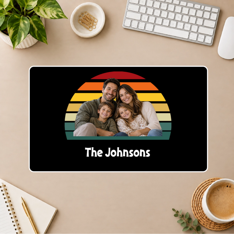 Happy Trails Personalized Family White Stitched Desk Mat