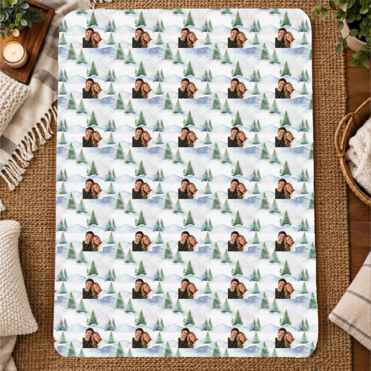 Snowy Evergreen Hills Personalized Couple 60x80 Sherpa Blanket
