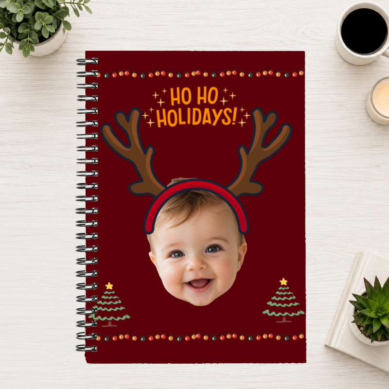 Ho Ho Holidays Personalized Kids 6"x8" Spiral Bound Notebook