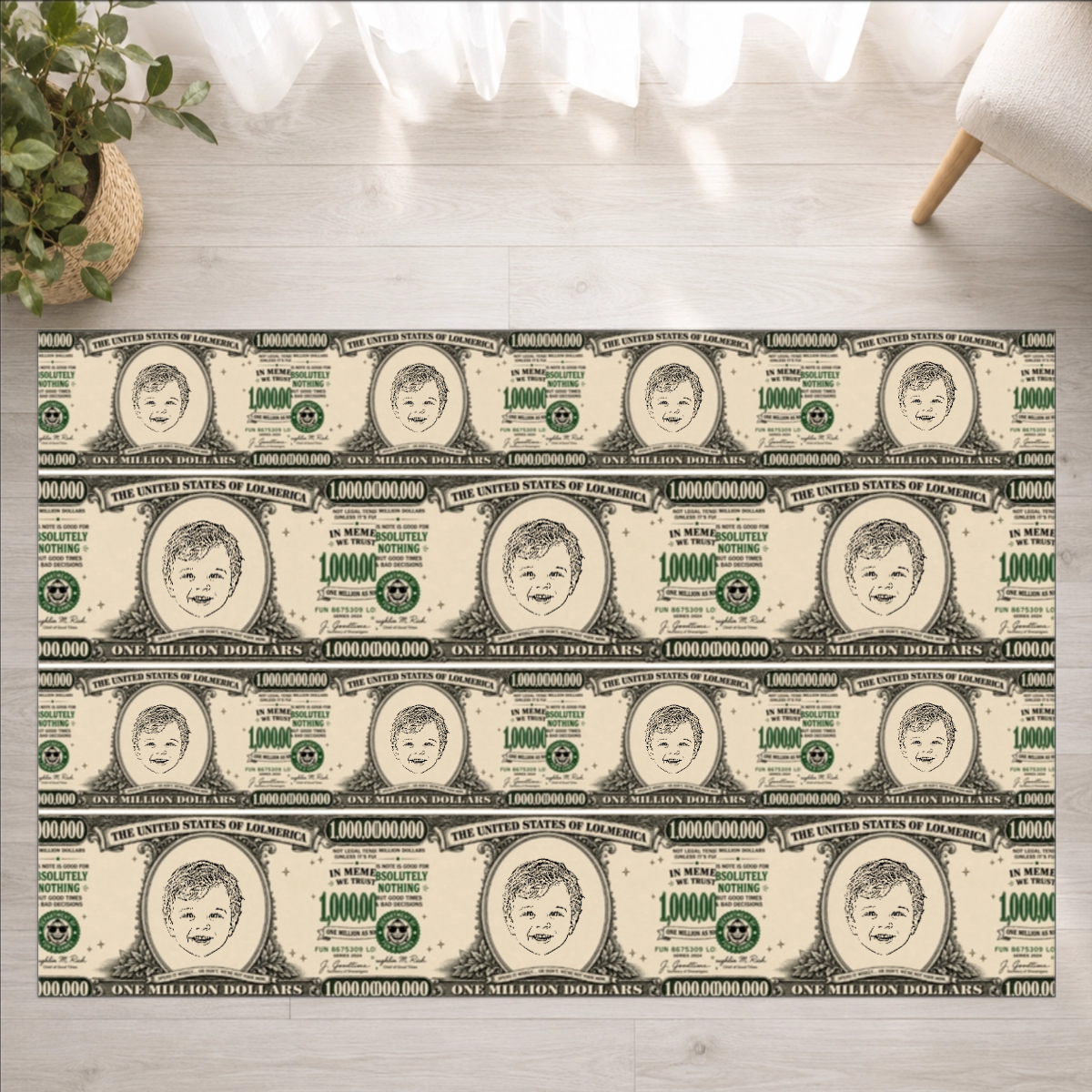 Worth A Million Bucks Personalized Kids Washable Rug
