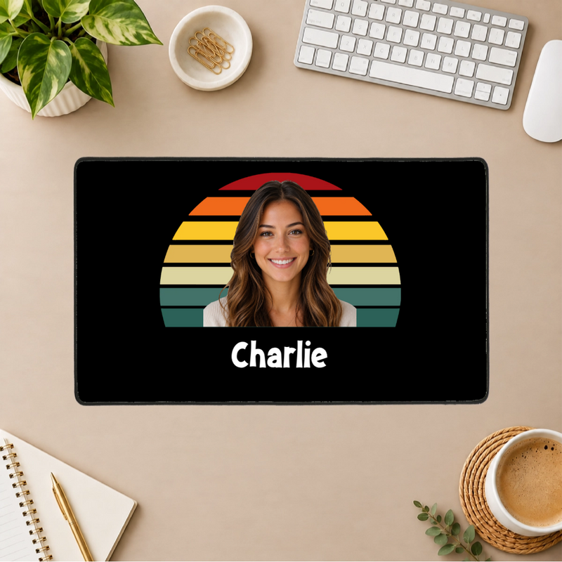 Happy Trails Personalized Black Stitched Desk Mat