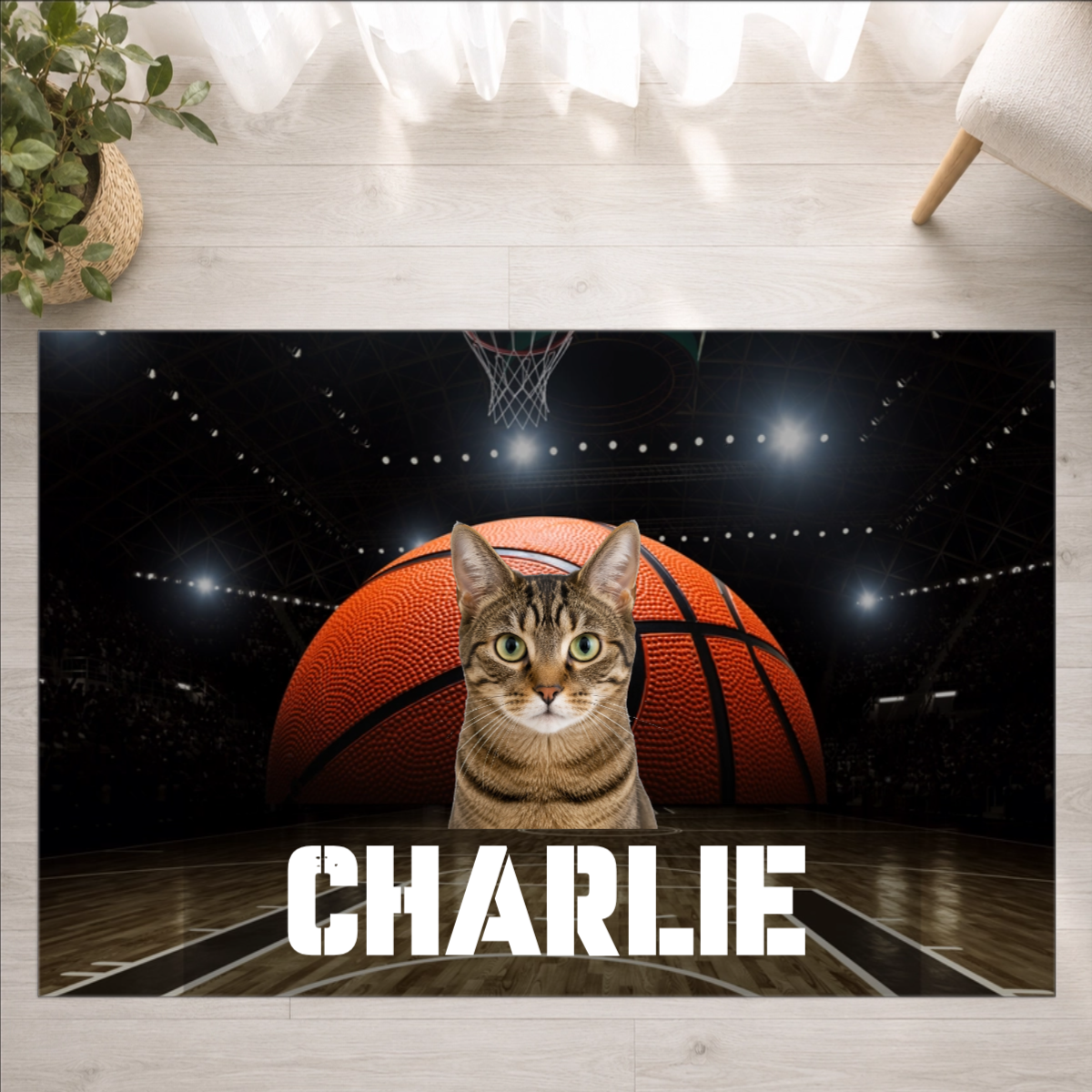 Center Court Personalized Cat Washable Rug