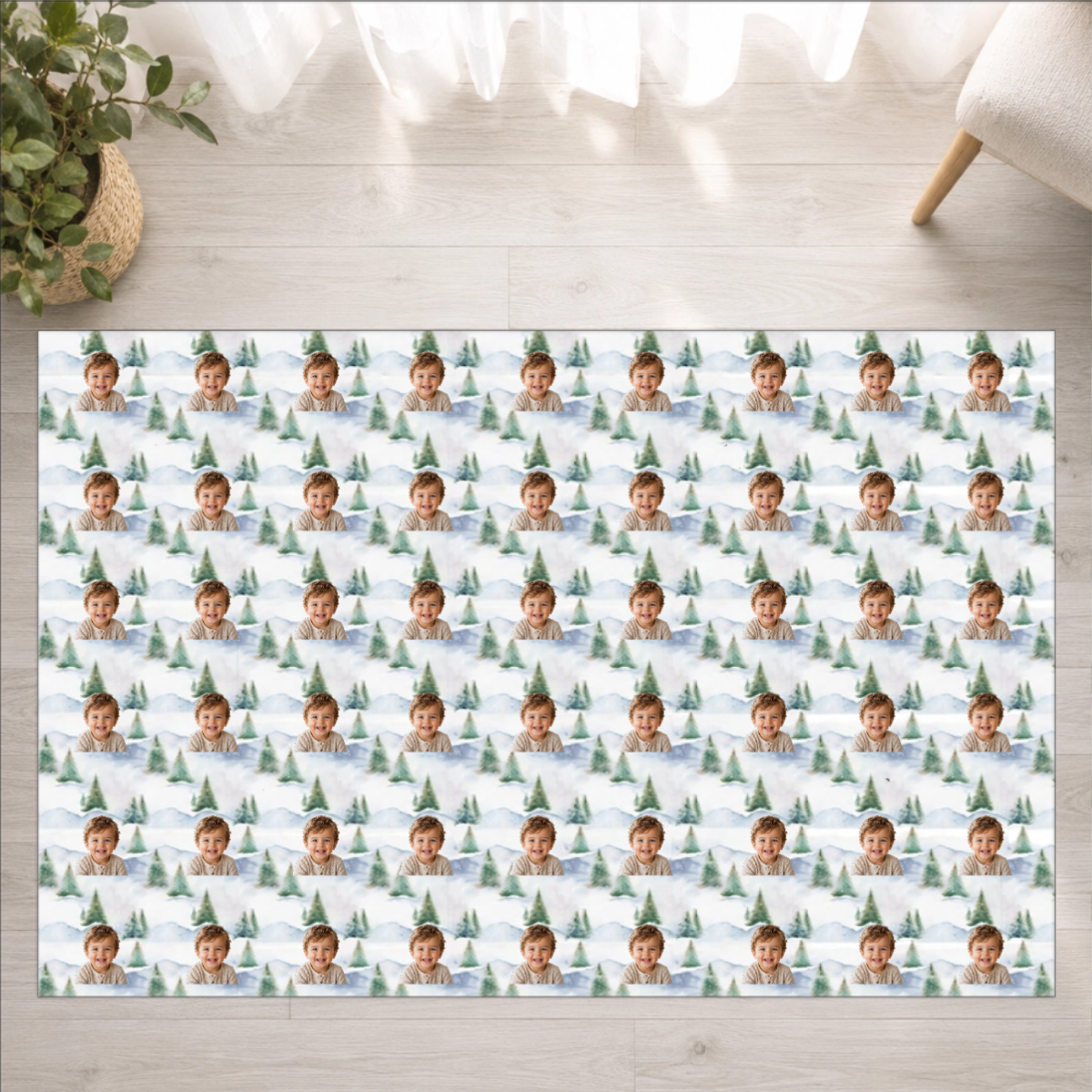 Snowy Evergreen Hills Personalized Kid Washable Rug