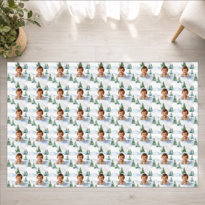 Snowy Evergreen Hills Personalized Kid Washable Rug