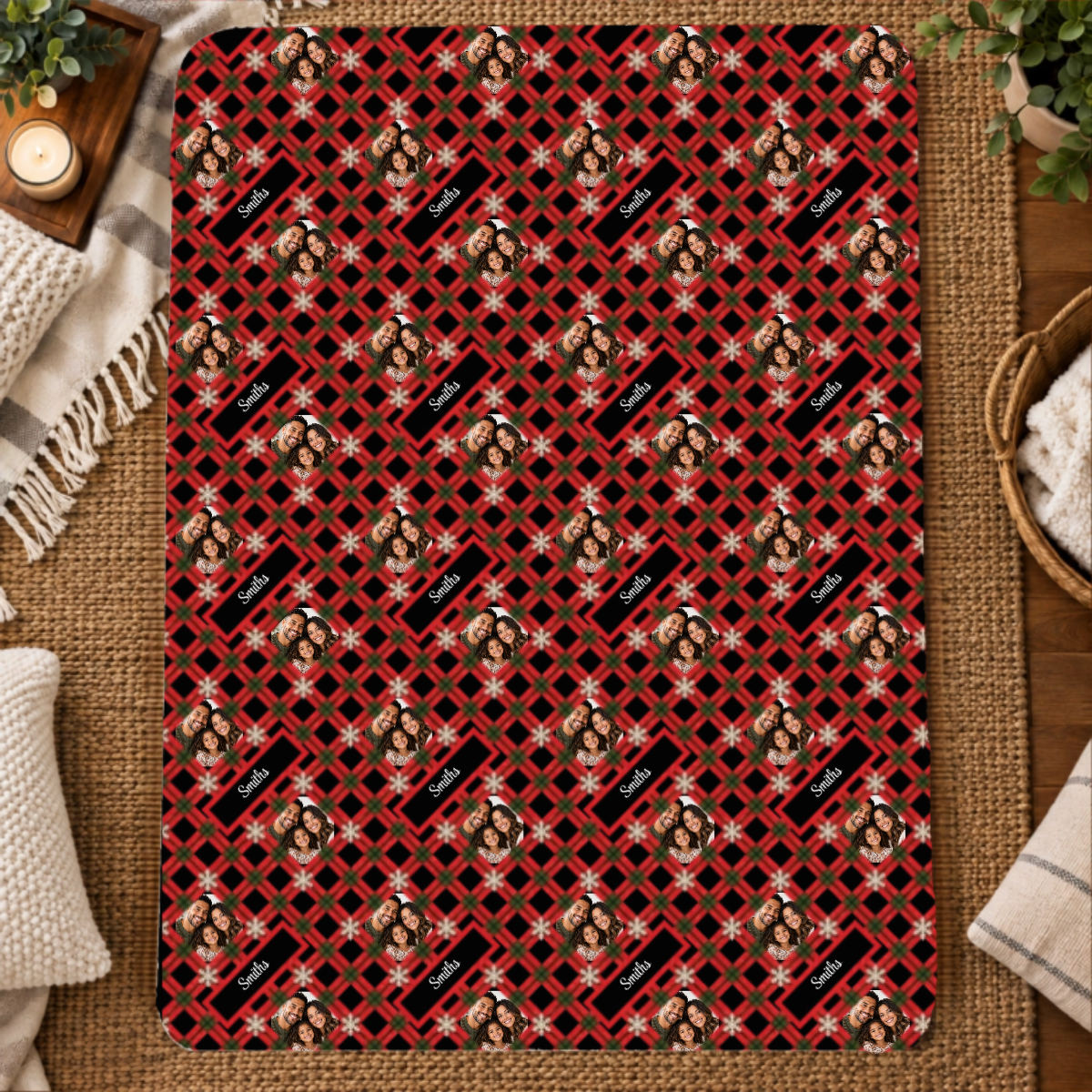 Holly Jolly Plaid Personalized Family 60x80 Sherpa Blanket