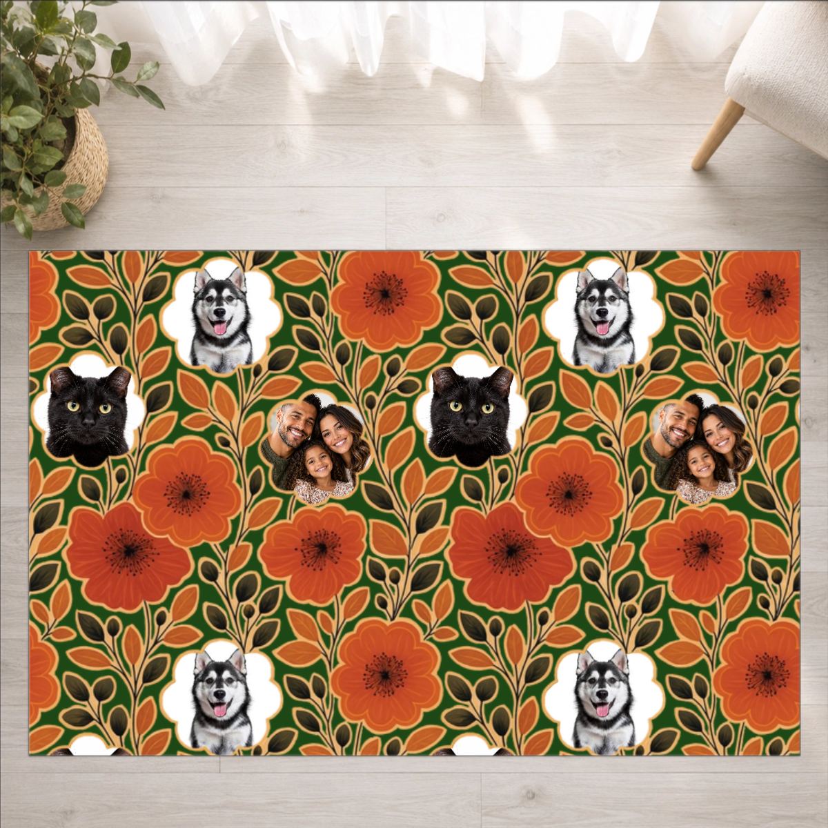 Amber Petal Radiance Personalized Cat Washable Rug
