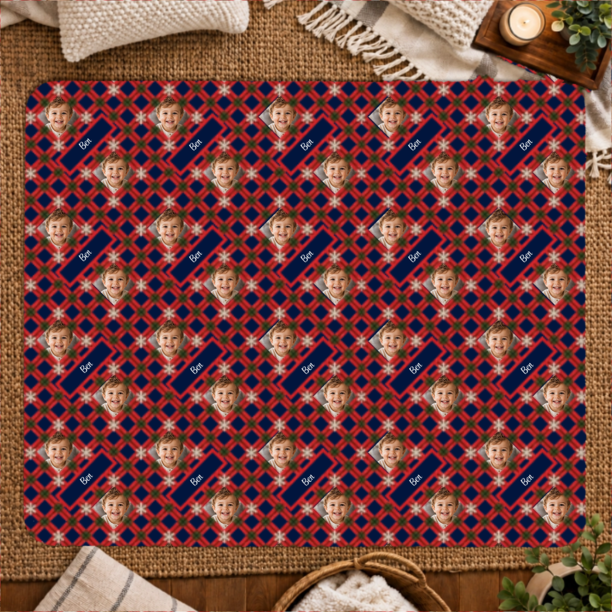 Holly Jolly Plaid Personalized Kid 50x60 Sherpa Blanket