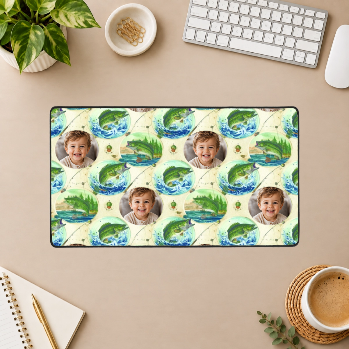 Fresh Water Action Personalized Kid Black Stitched Desk Mat