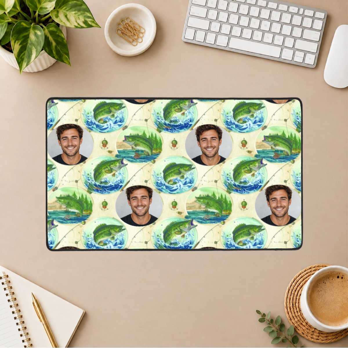 Fresh Water Action Personalized Black Stitched Desk Mat