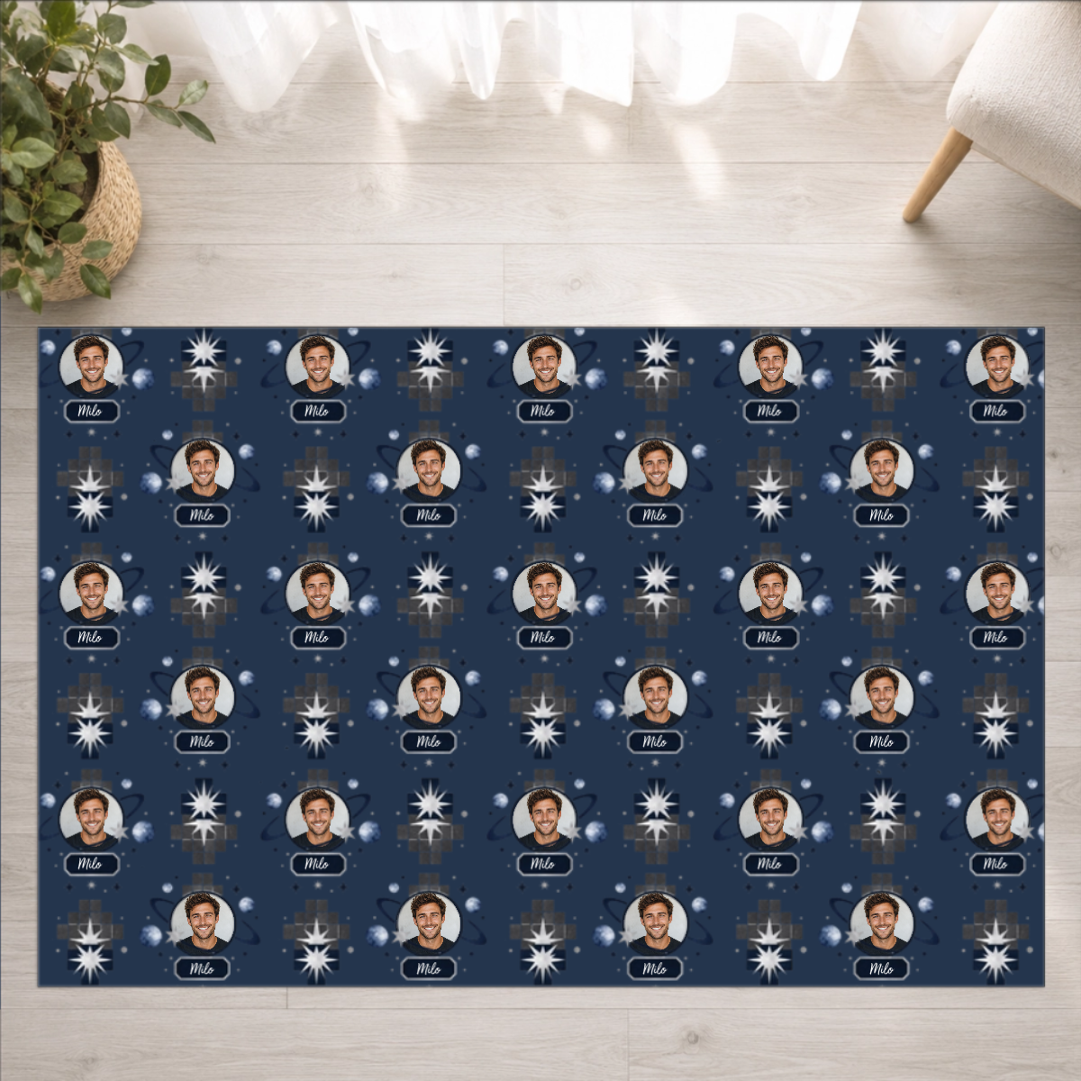 Celestial Grid & Orbit Personalized Washable Rug