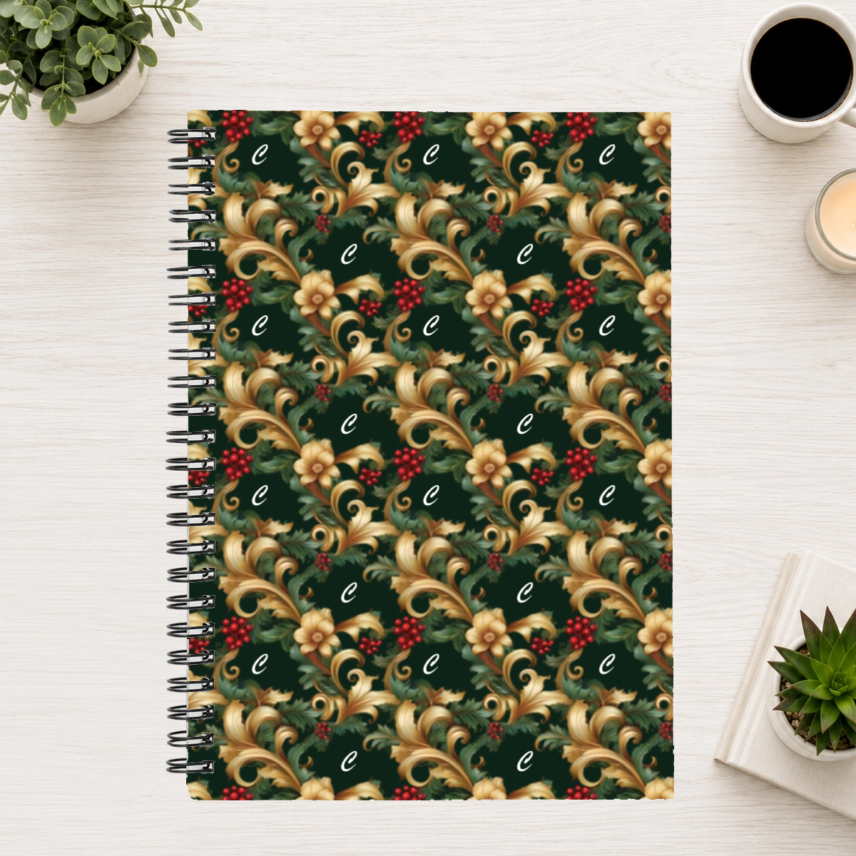 Baroque Evergreen Personalized 6"x8" Spiral Bound Notebook