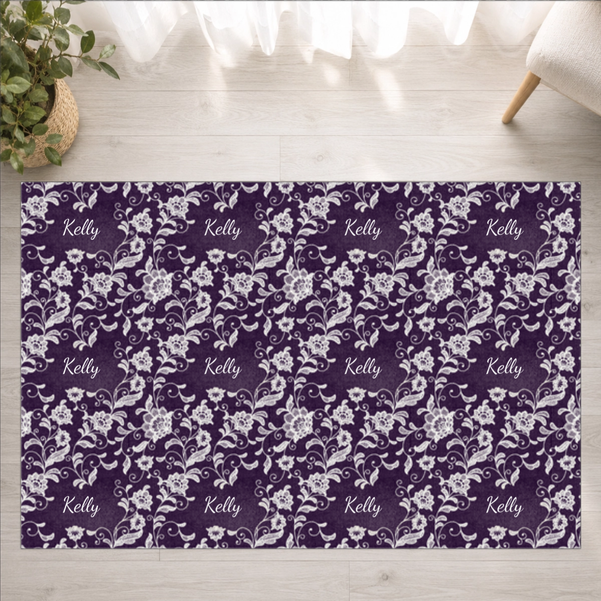 Ivory Lace Personalized Washable Rug
