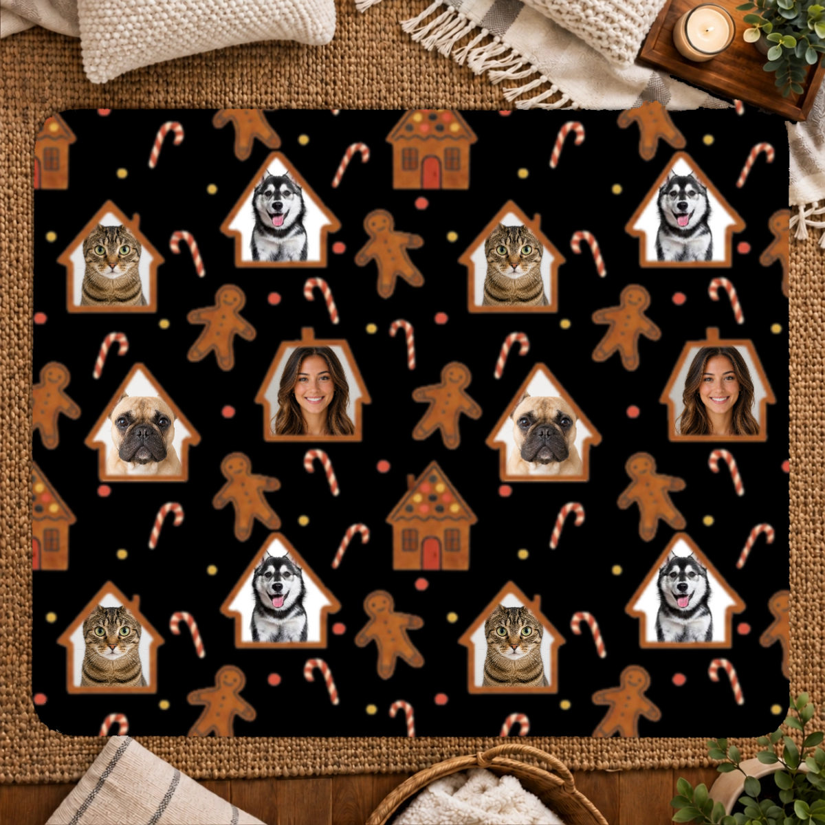 Gingerbread Lane Personalized 50x60 Sherpa Blanket
