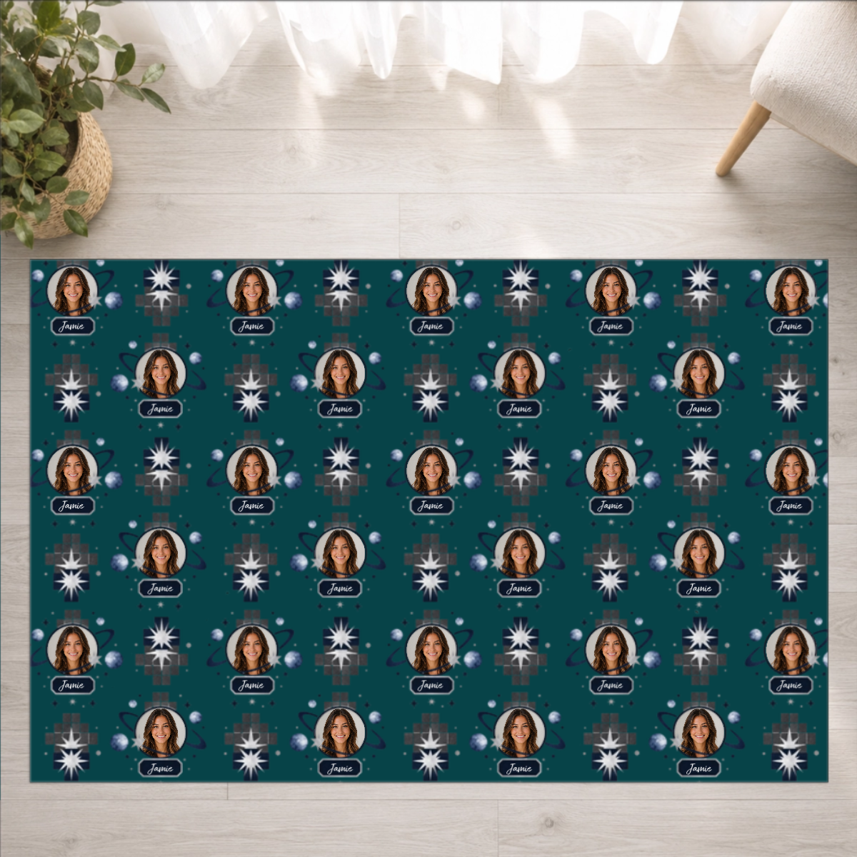 Celestial Grid & Orbit Personalized Washable Rug