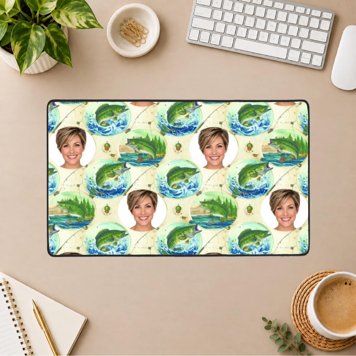 Fresh Water Action Personalized Black Stitched Desk Mat
